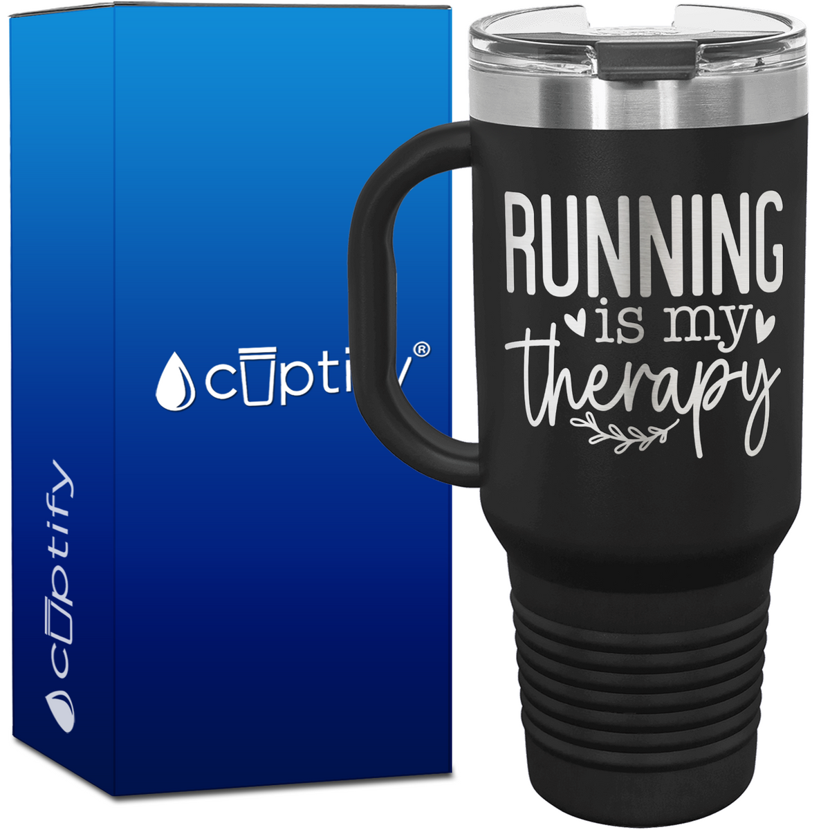 Running is my Therapy with Hearts 40oz Running Travel Mug