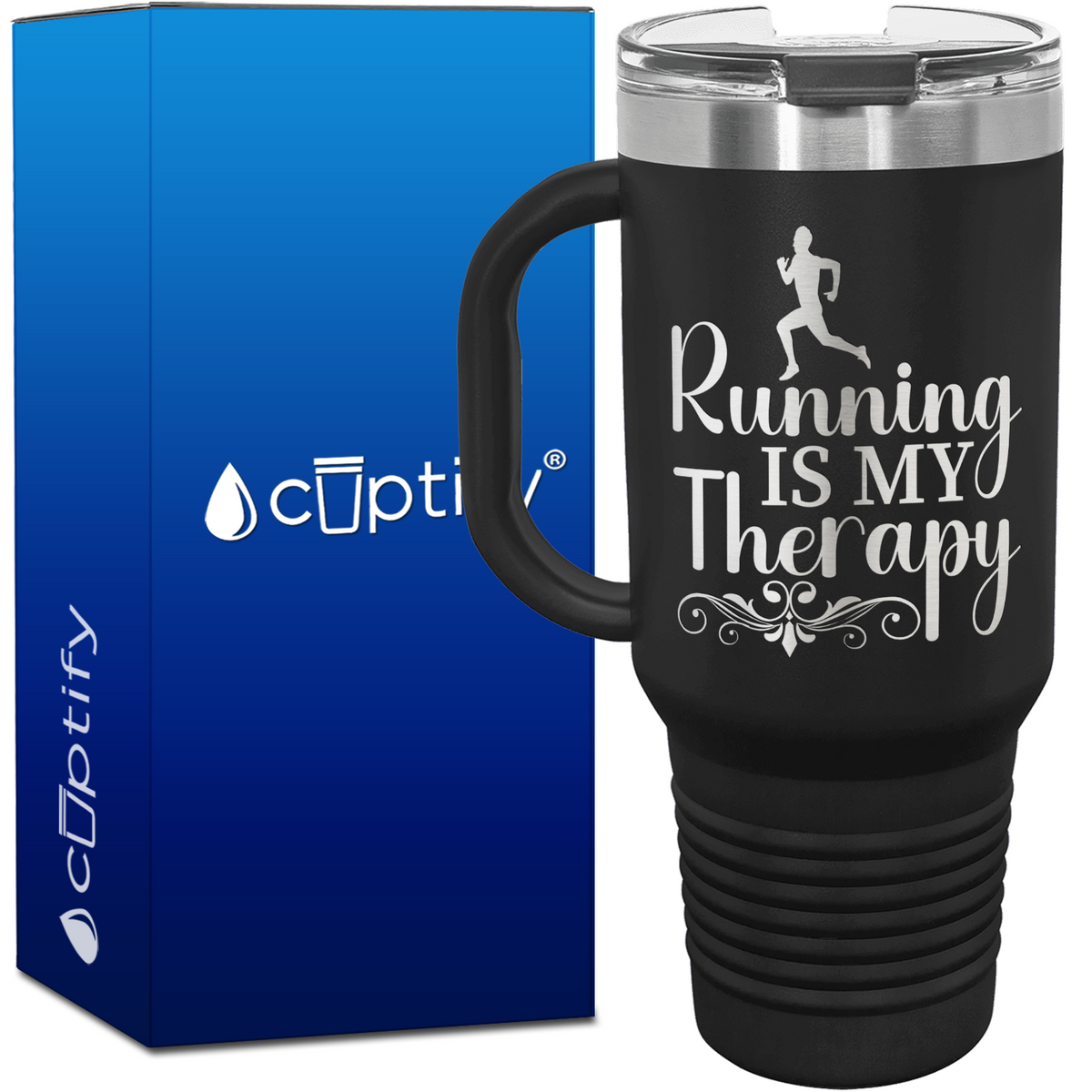 Running is my Therapy with Silhouette 40oz Running Travel Mug
