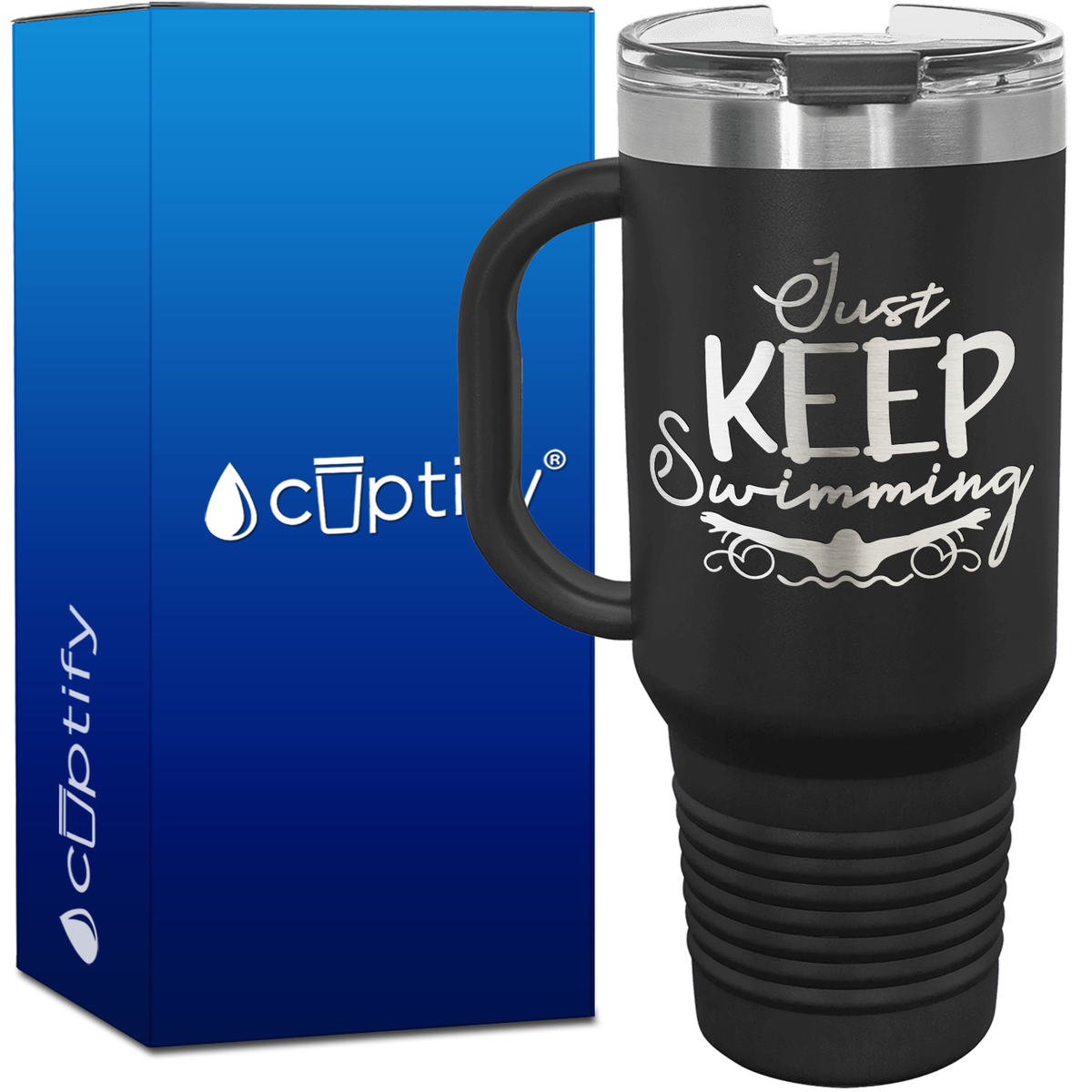 Just Keep Swimming with Swimmer 40oz Swimming Travel Mug