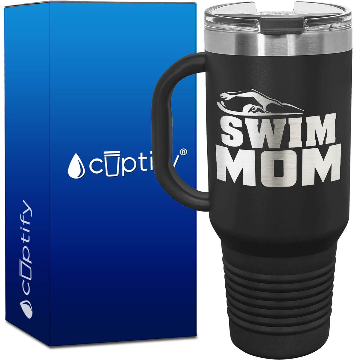 Swim Mom with Swimmer Silhoutte 40oz Swimming Travel Mug