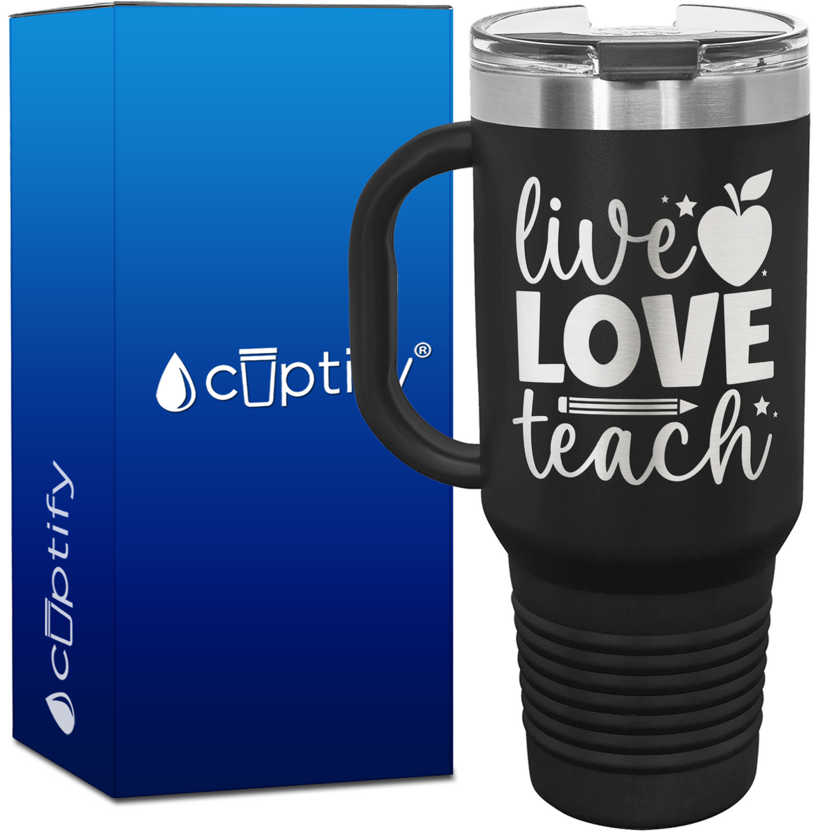 Live Love Teach with Apple 40oz Teacher Travel Mug