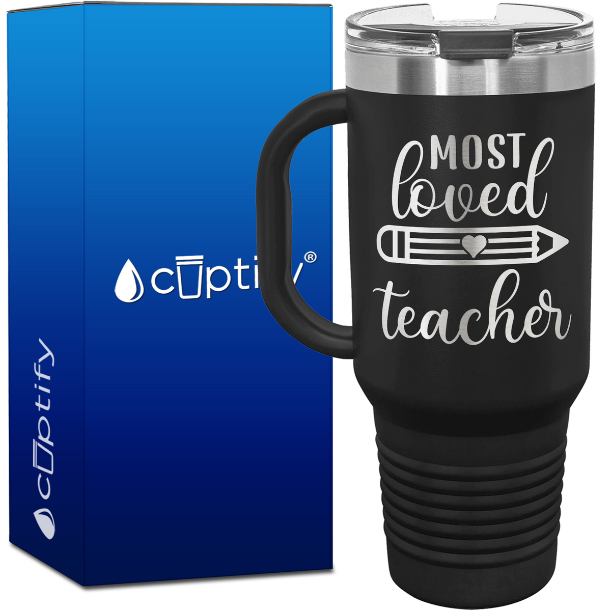 Most Loved Teacher with Heart 40oz Teacher Travel Mug