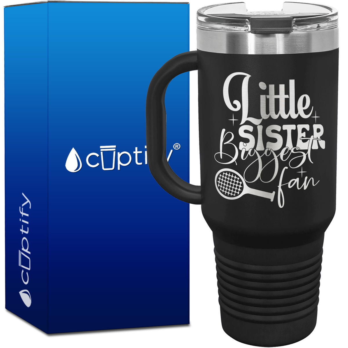 Little Sister Biggest Fan Tennis 40oz Tennis Travel Mug