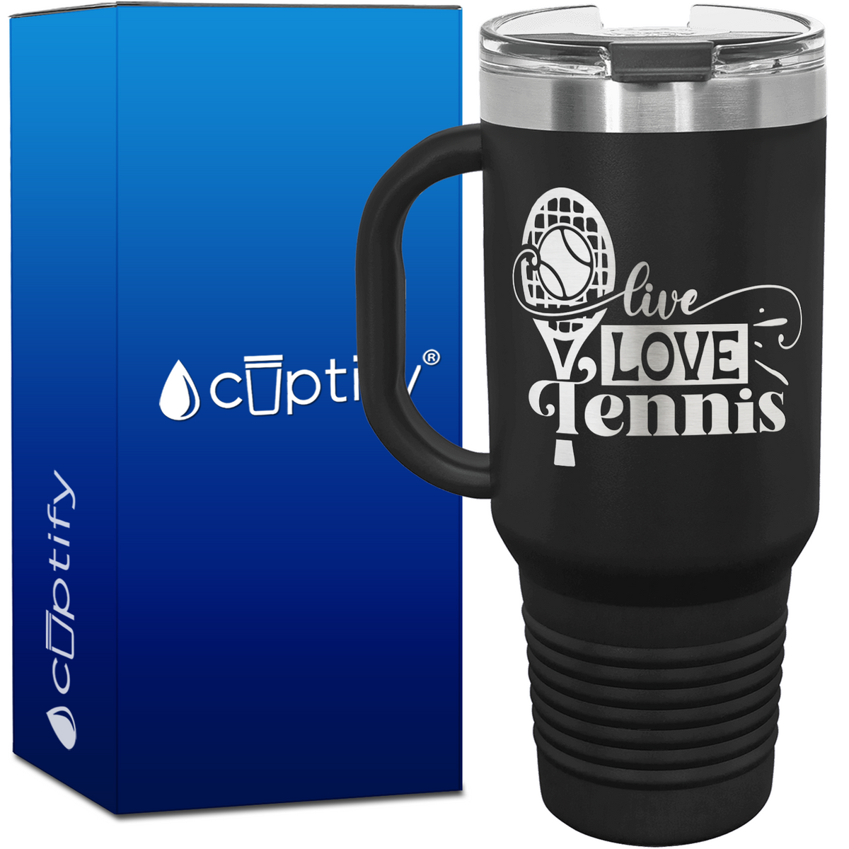Live Love Tennis with Racket 40oz Tennis Travel Mug