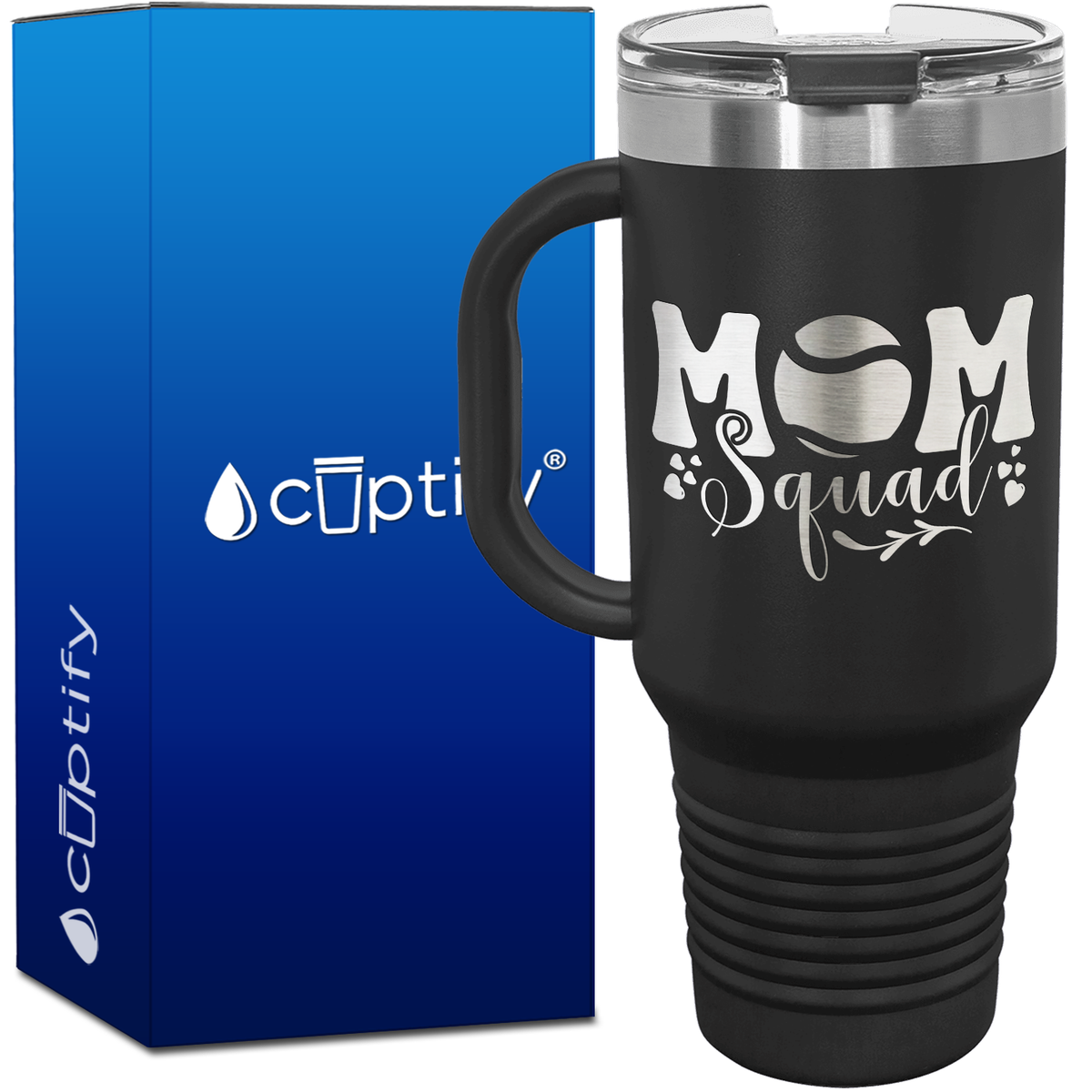 Mom Squad Tennis with Hearts 40oz Tennis Travel Mug