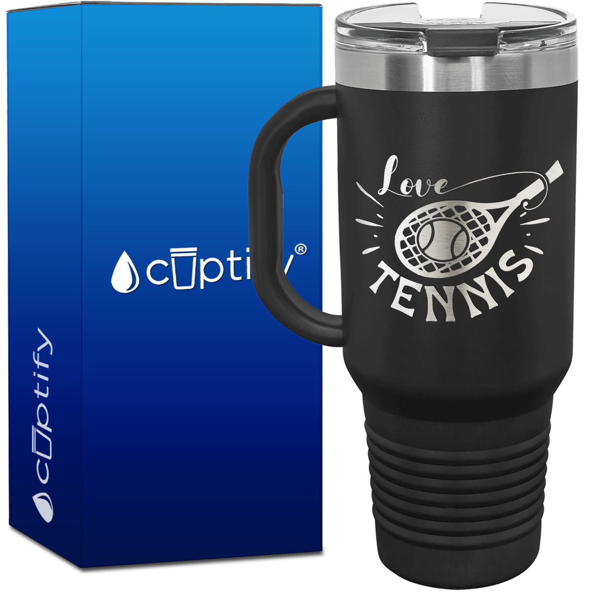 Love Tennis with Racket 40oz Tennis Travel Mug
