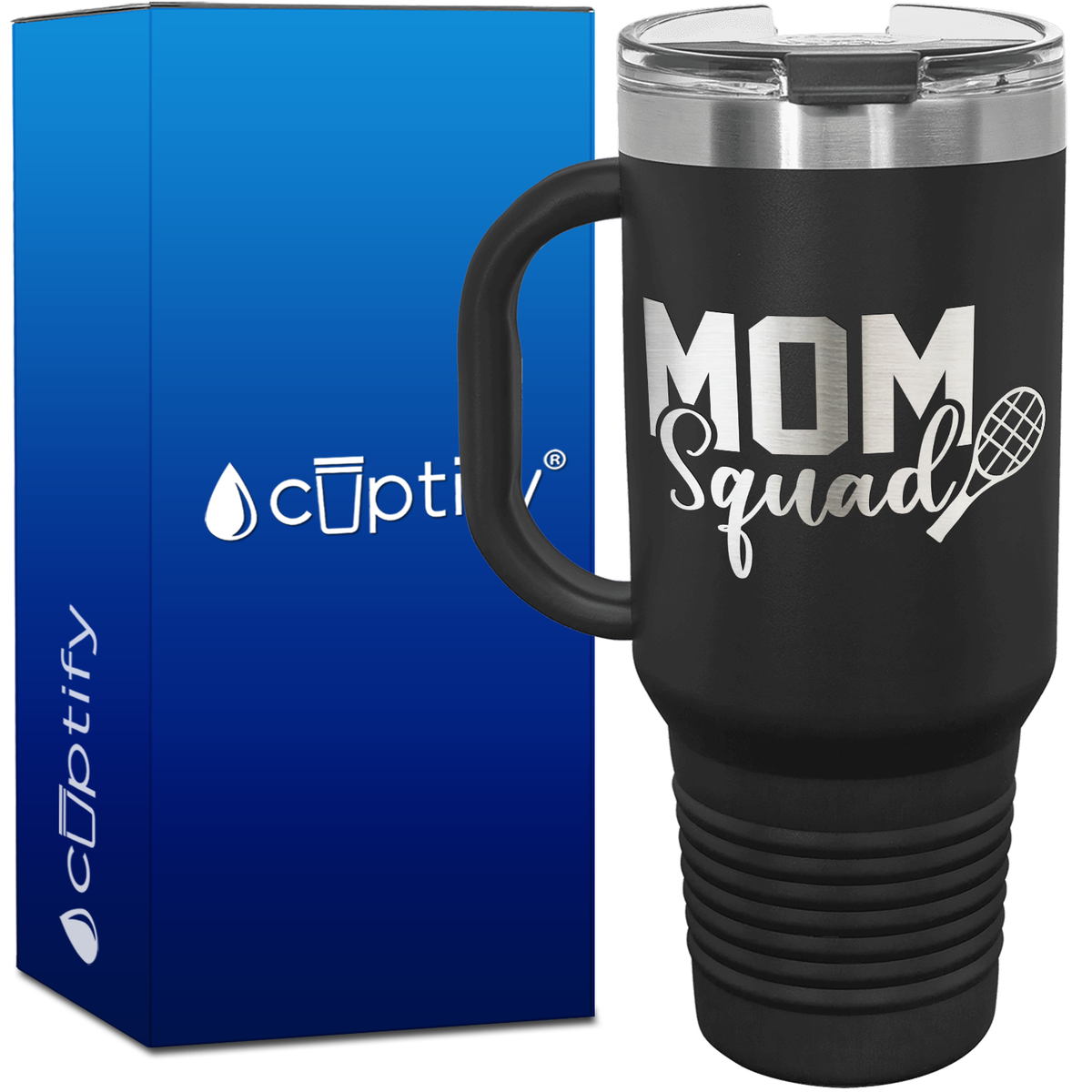 Mom Squad Tennis with Racket 40oz Tennis Travel Mug