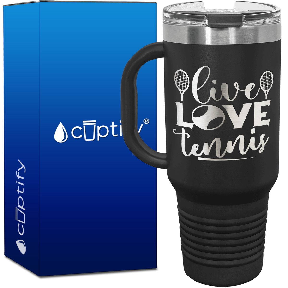Live Love Tennis with Rackets 40oz Tennis Travel Mug
