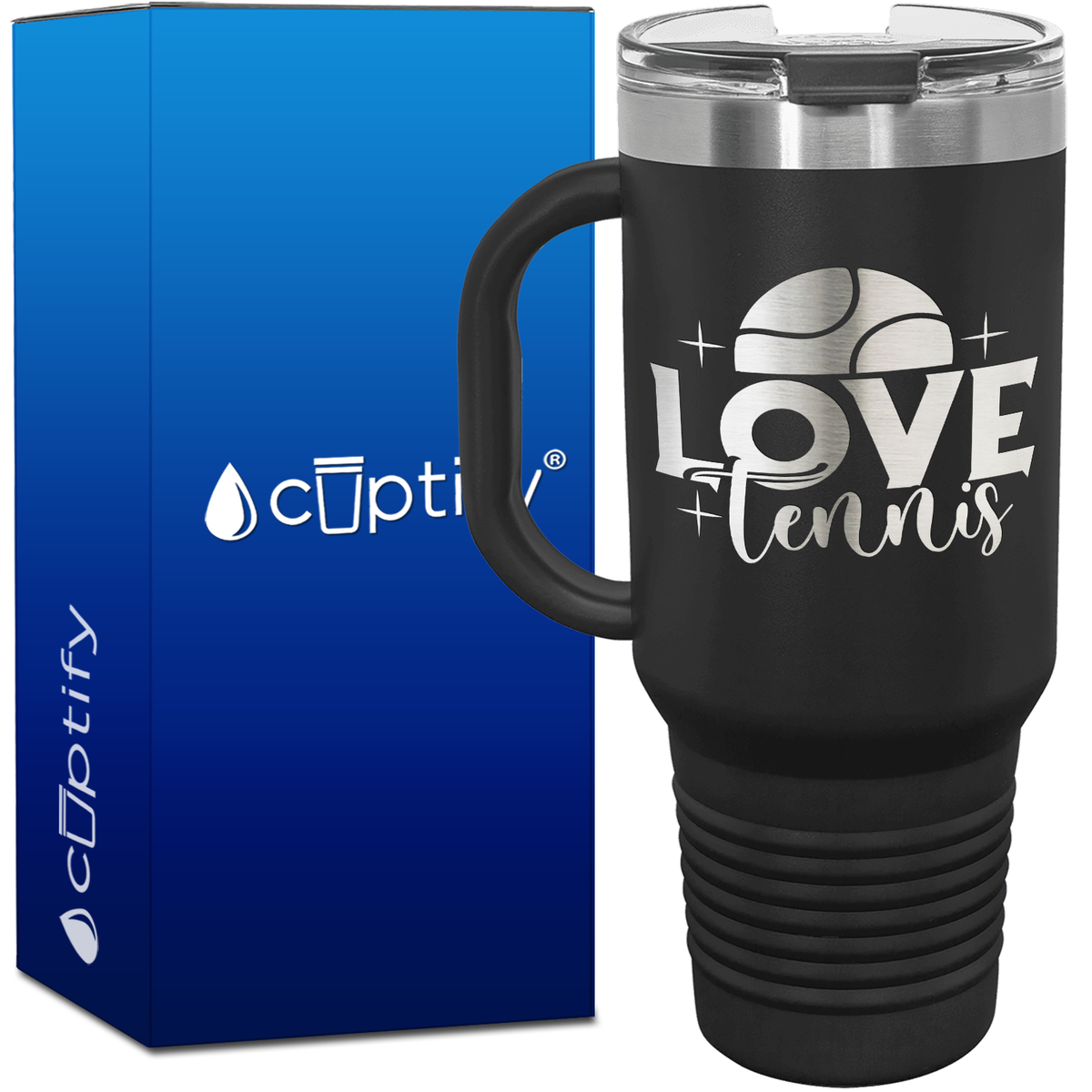 Love Tennis with Half Ball 40oz Tennis Travel Mug