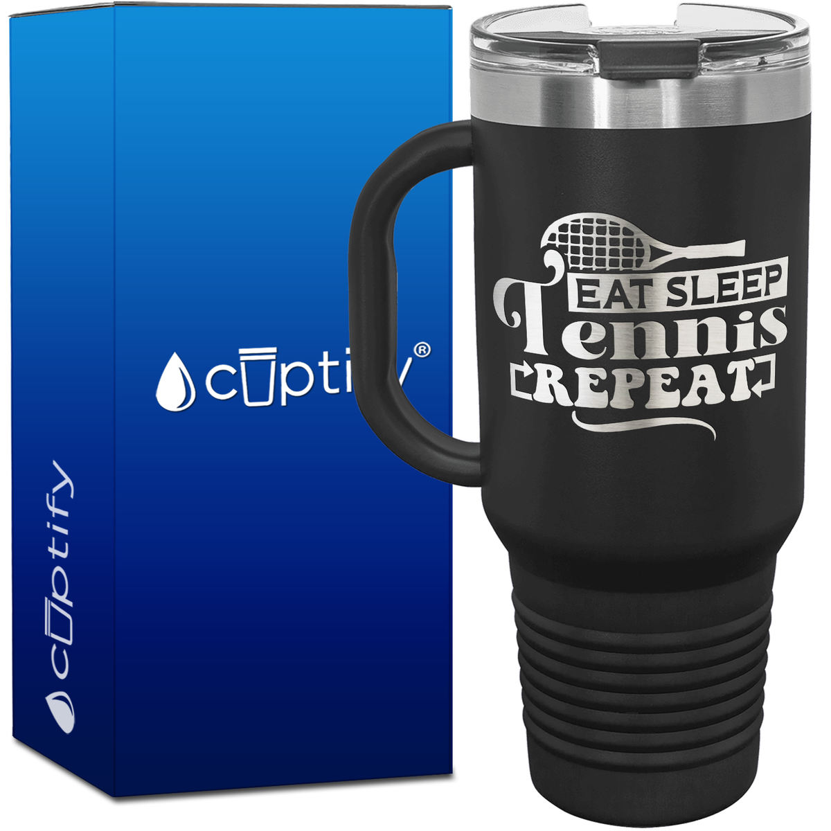 Eat Sleep Tennis Repeat Racket Silhouette 40oz Tennis Travel Mug