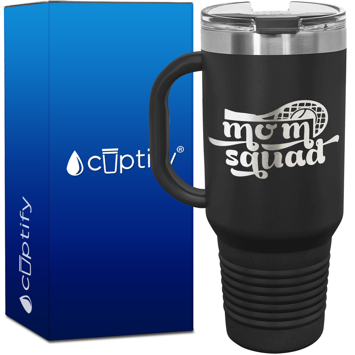 Mom Squad Tennis Racket Silhouette 40oz Tennis Travel Mug