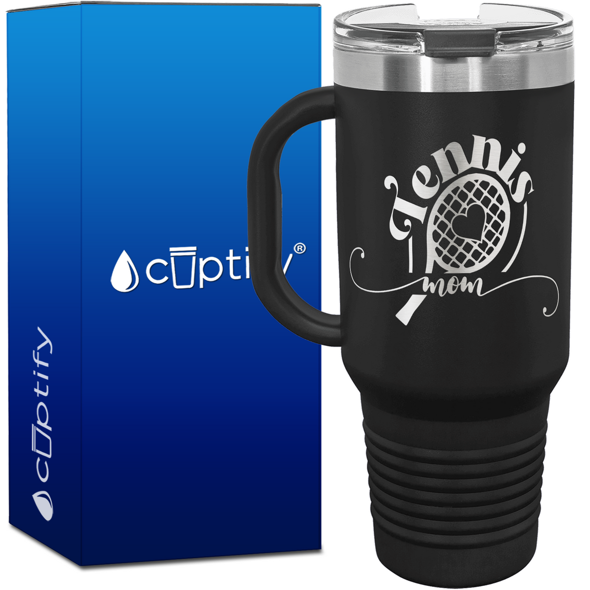Tennis Mom Racket with Heart 40oz Tennis Travel Mug