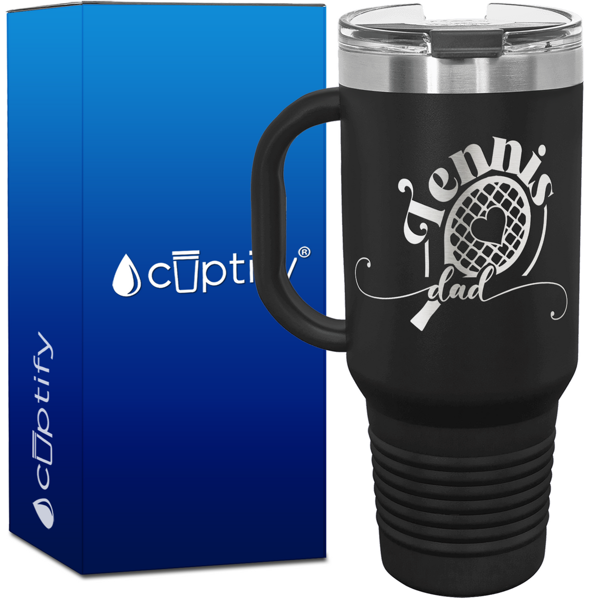 Tennis Dad Racket with Heart 40oz Tennis Travel Mug