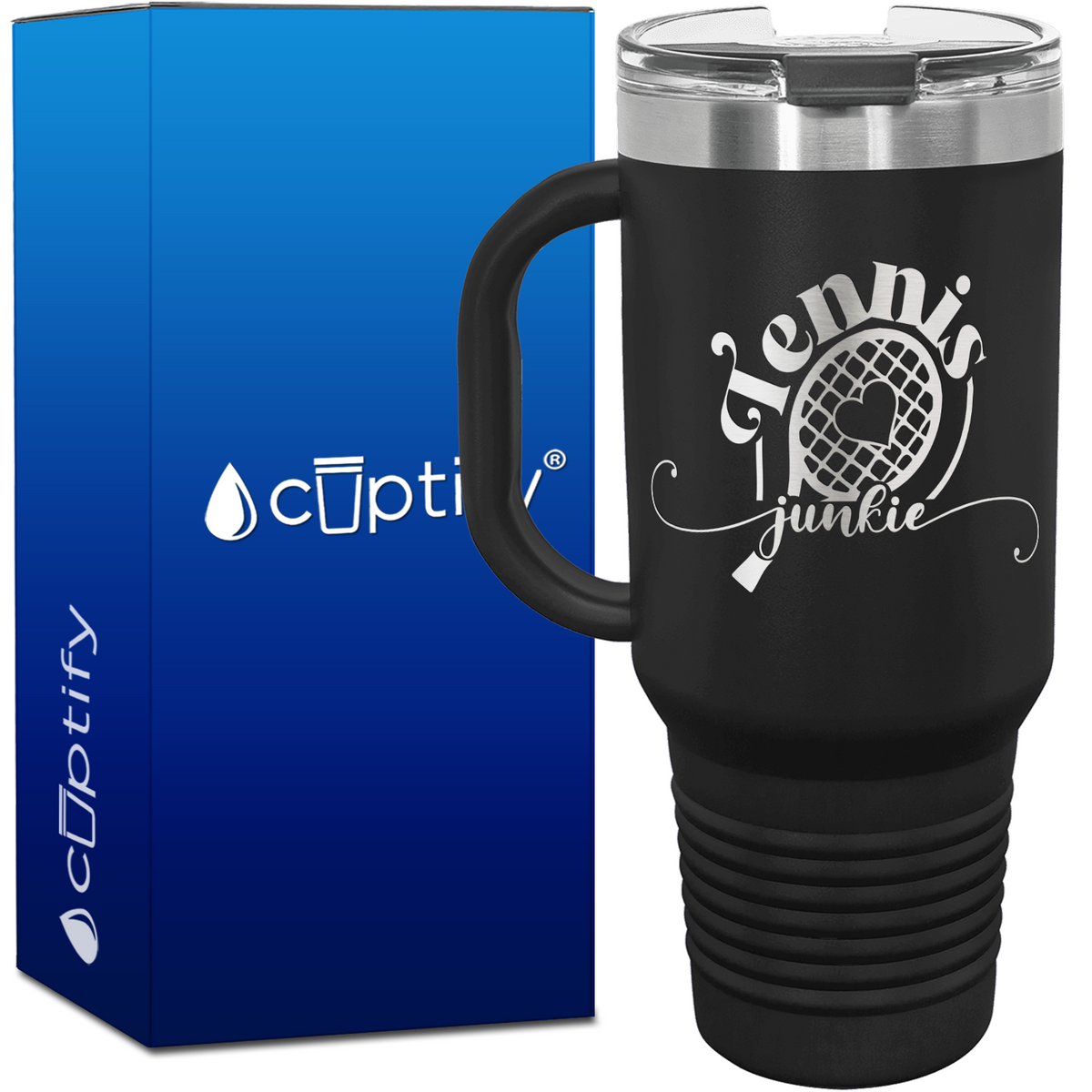 Tennis Junkie Racket with Heart 40oz Tennis Travel Mug