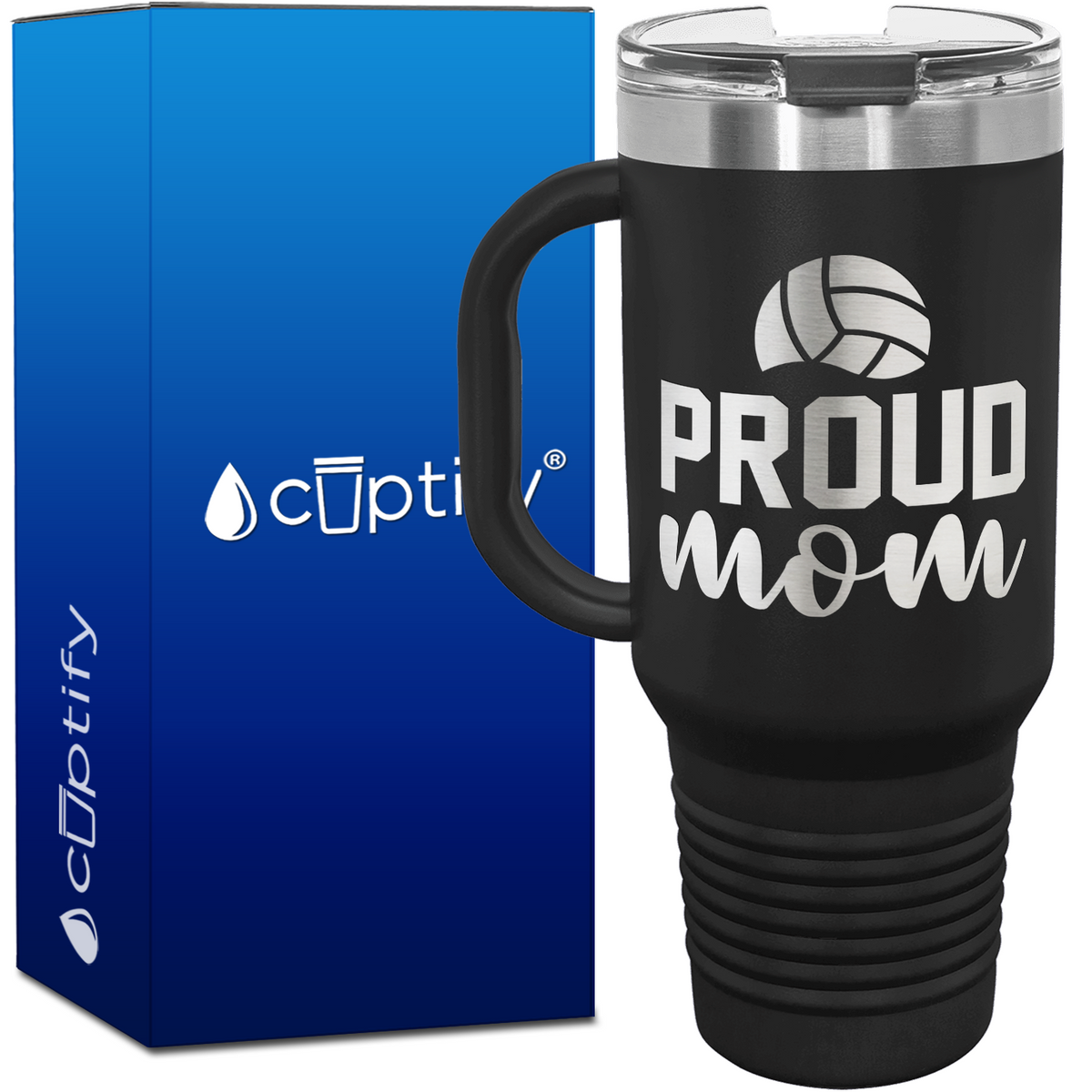 Proud Mom 40oz Volleyball Travel Mug