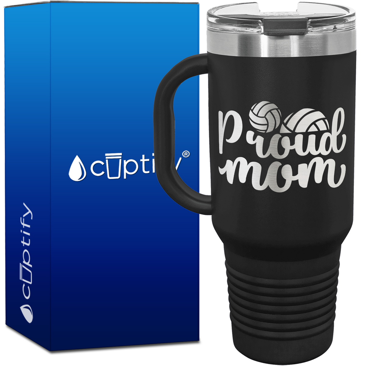 Proud Mom 40oz Volleyball Travel Mug