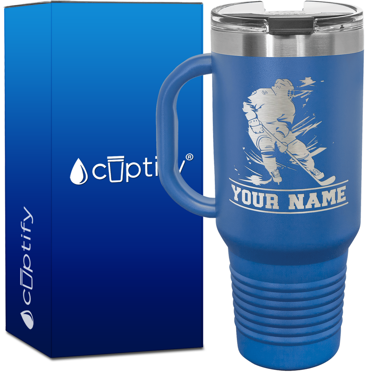 Personalized Skating Hockey Player.40oz Travel Mug