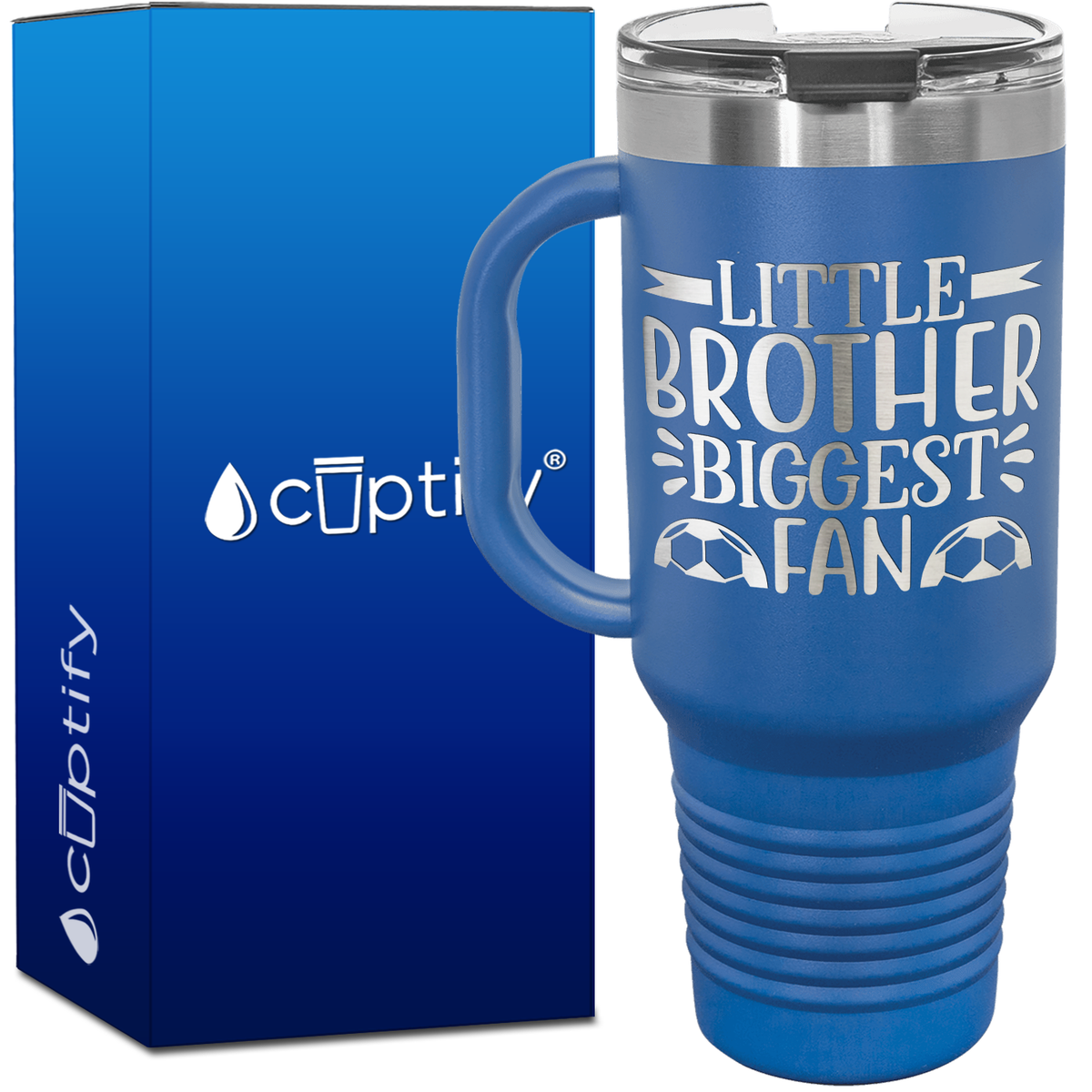Little Brother Biggest Fan Soccer 40oz Soccer Travel Mug