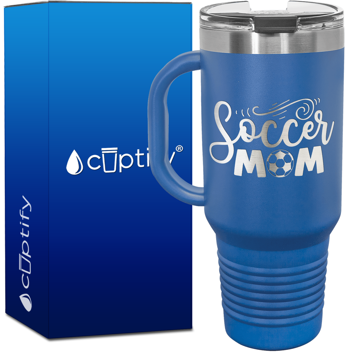 Soccer Mom with Soccer Ball 40oz Soccer Travel Mug