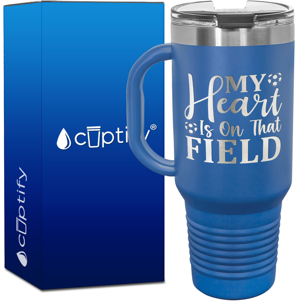 Soccer My Heart is on That Field 40oz Soccer Travel Mug