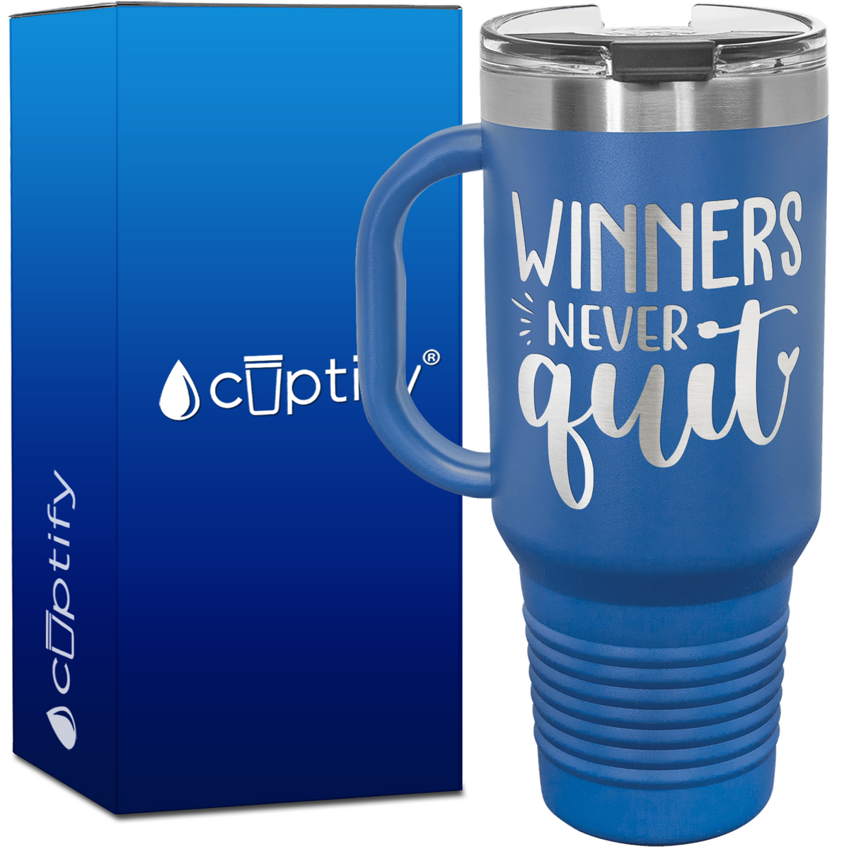 Winners Never Quit 40oz Baseball Travel Mug