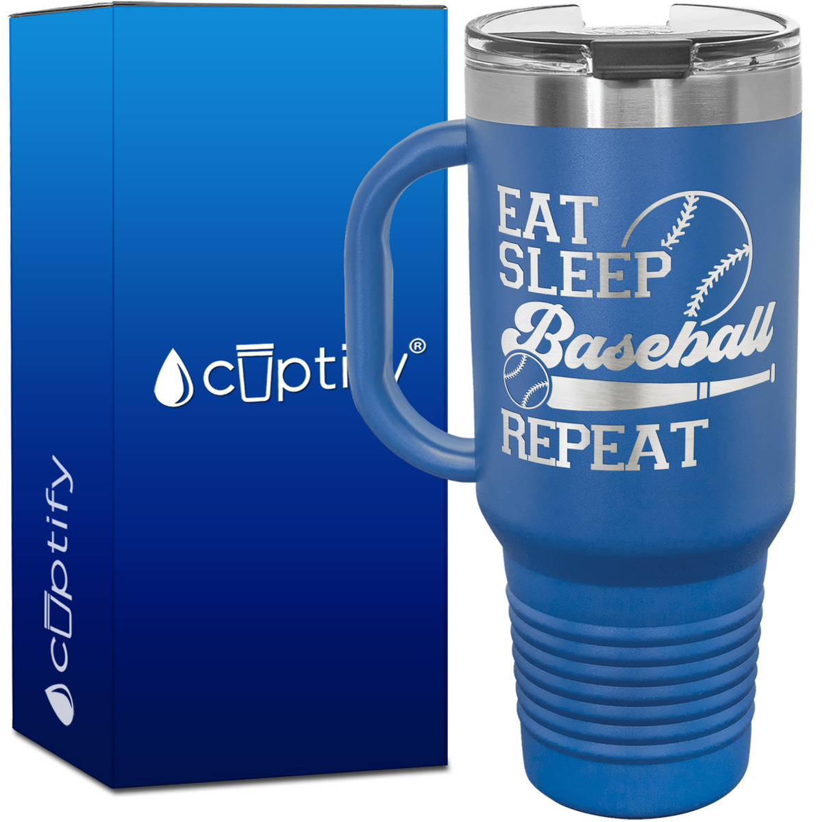 Eat Sleep Baseball Repeat Bat and Ball 40oz Baseball Travel Mug