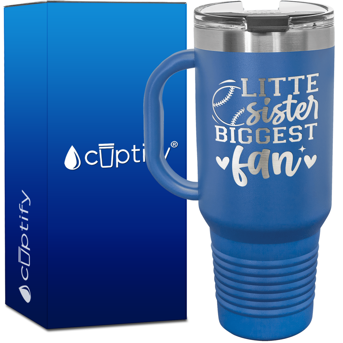 Little Sister Biggest Fan 40oz Baseball Travel Mug