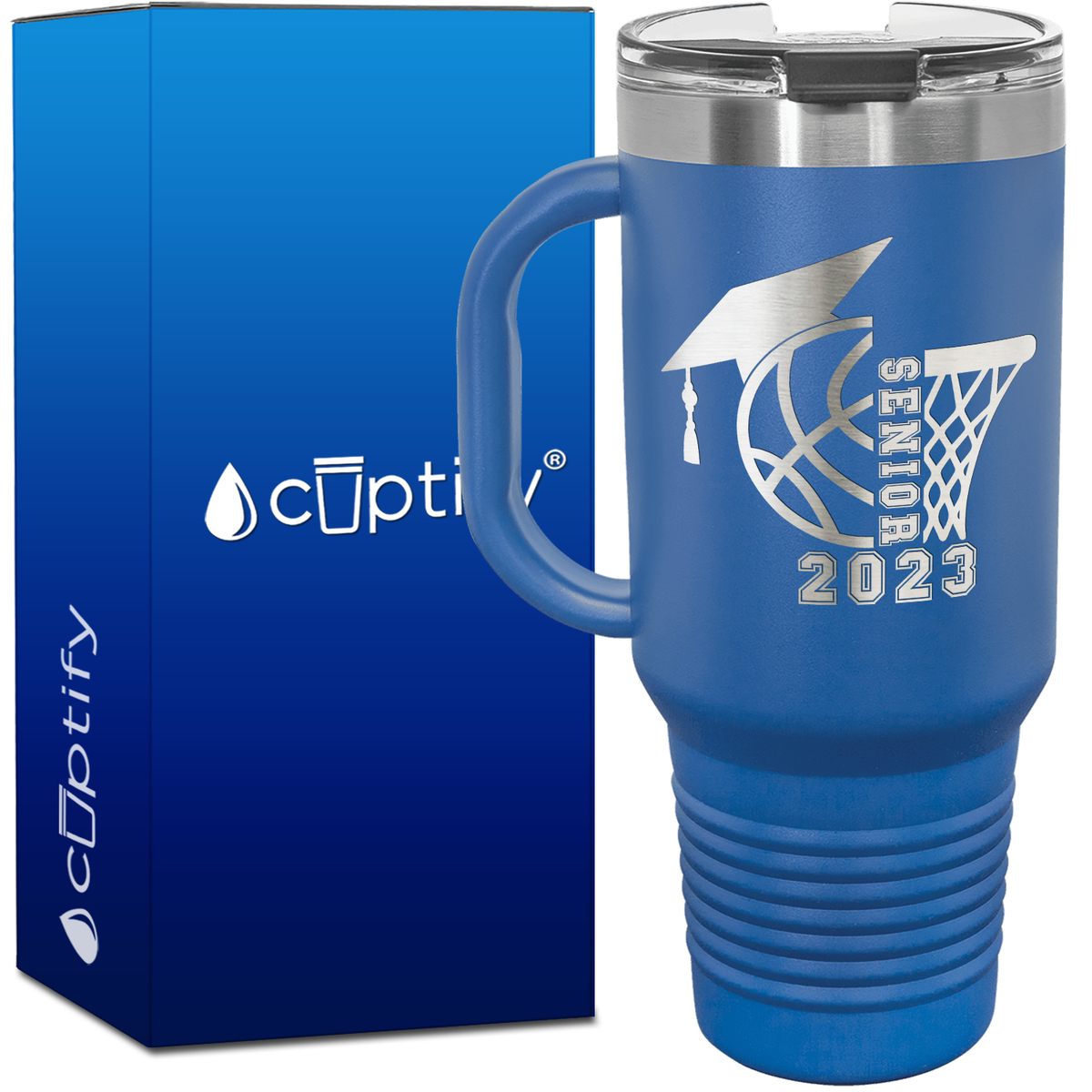 Basketball Senior with Grad Cap 40oz Basketball Travel Mug