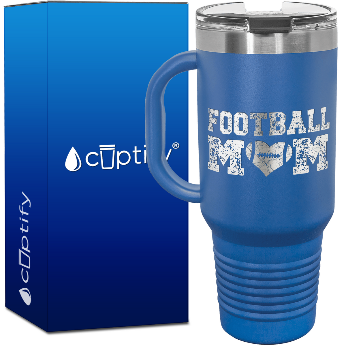Football Mom Distressed 40oz Football Travel Mug