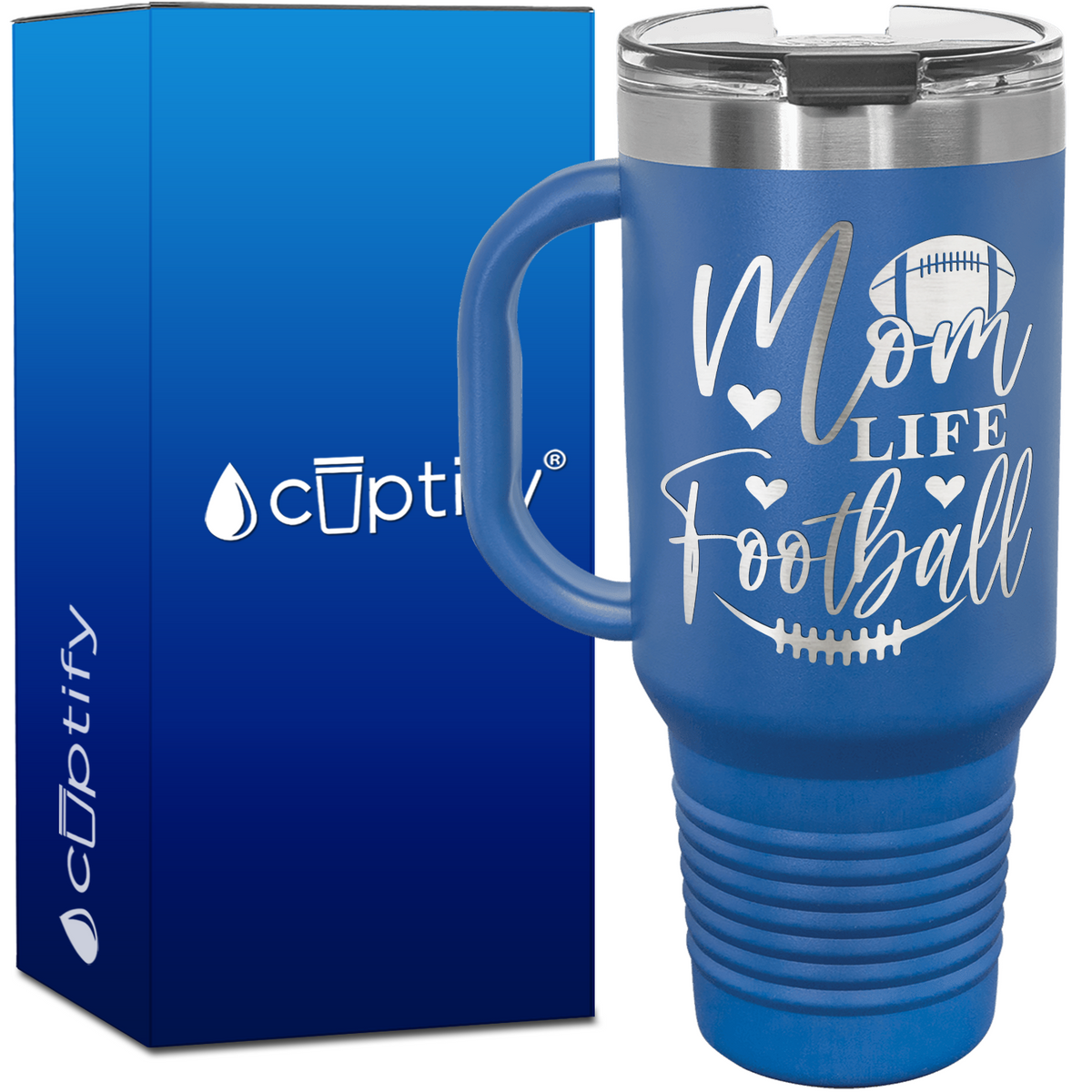 Mom Life Football 40oz Football Travel Mug
