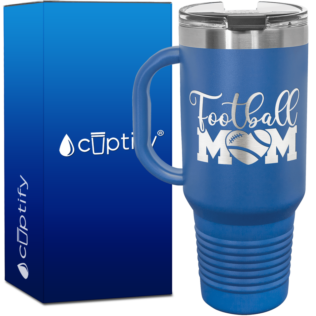 Football Mom Heart 40oz Football Travel Mug