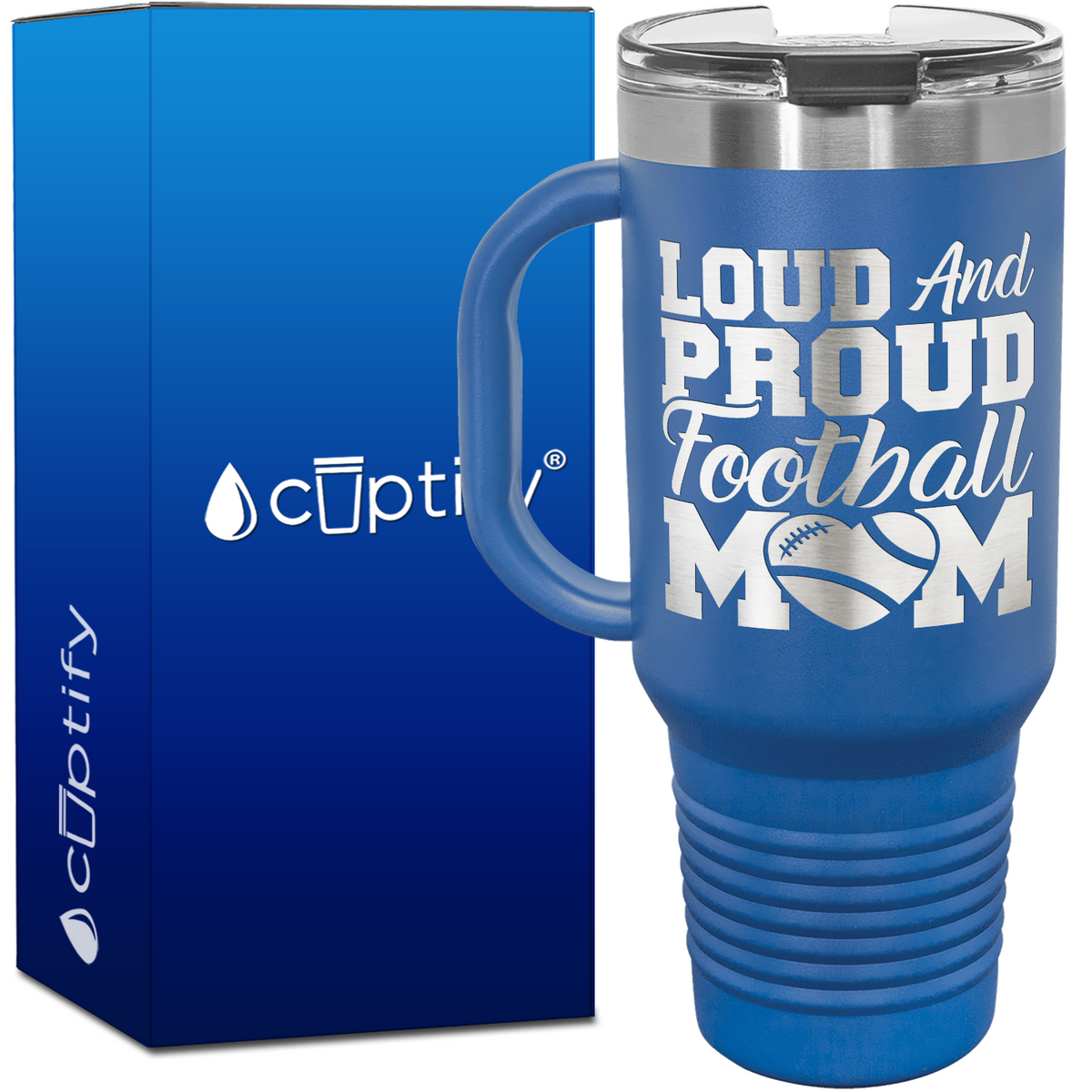 Loud and Proud Football Mom Heart 40oz Football Travel Mug