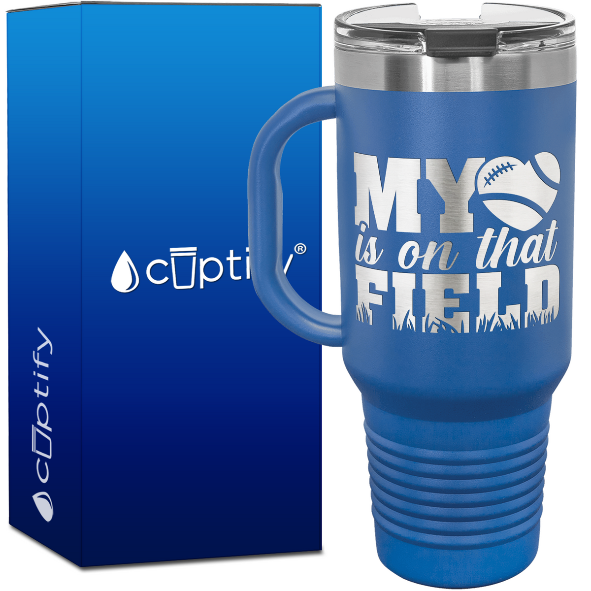 My Heart is on That Field Football 40oz Football Travel Mug