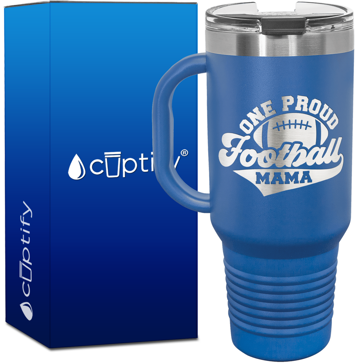 One Proud Football Mama 40oz Football Travel Mug