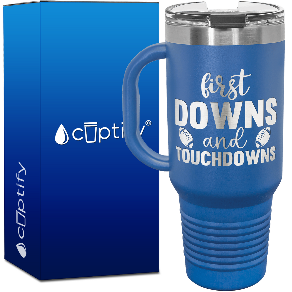 First Downs and Touchdowns 40oz Football Travel Mug