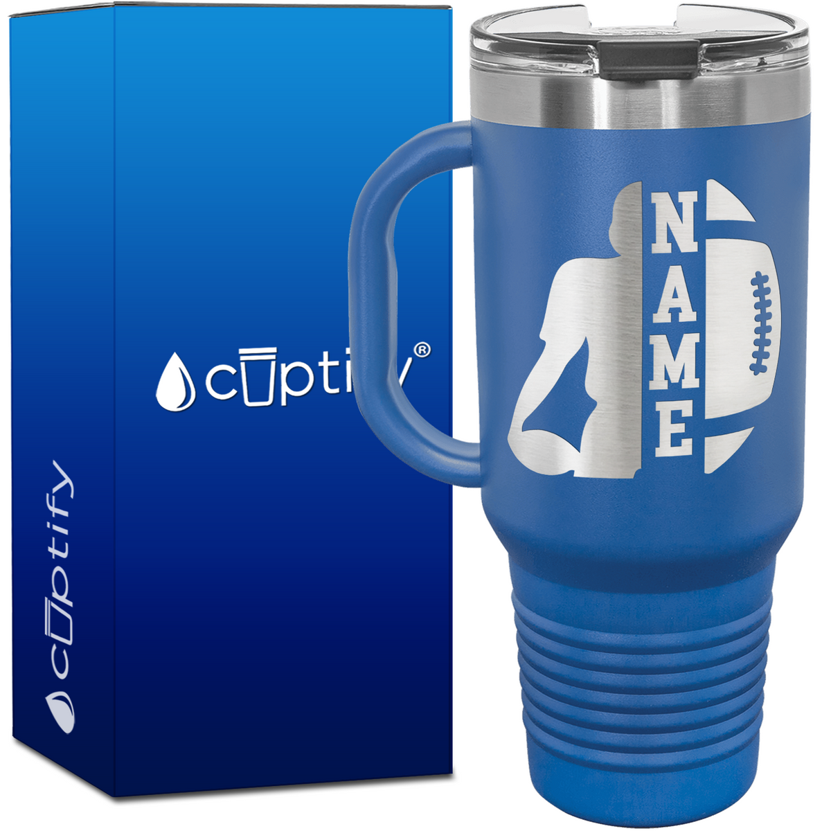 Personalized Football Player with Football 40oz Football Travel Mug