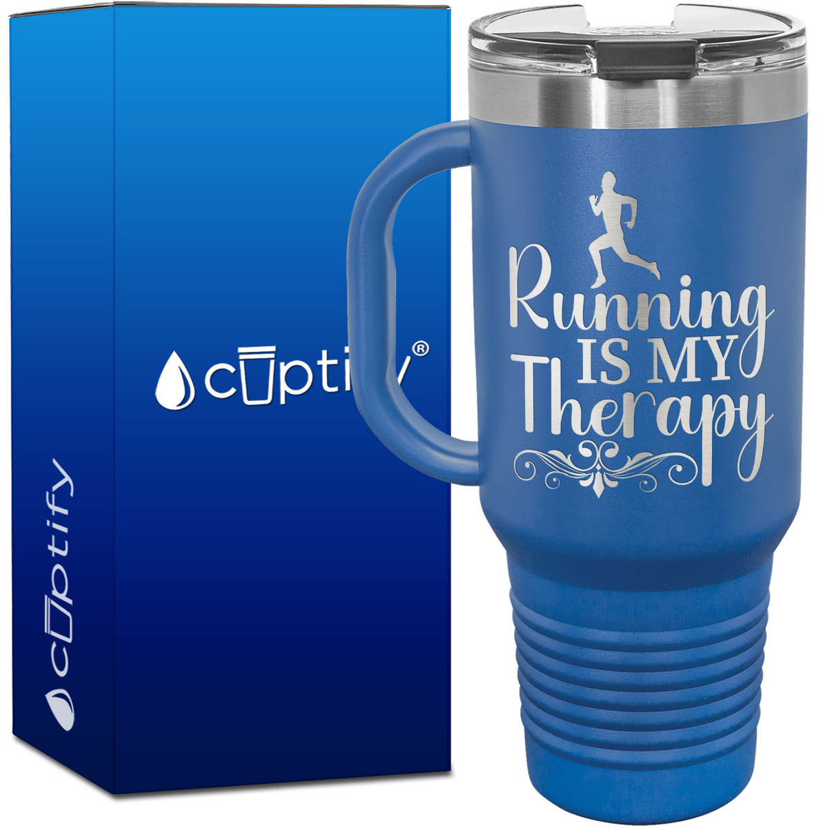 Running is my Therapy with Silhouette 40oz Running Travel Mug