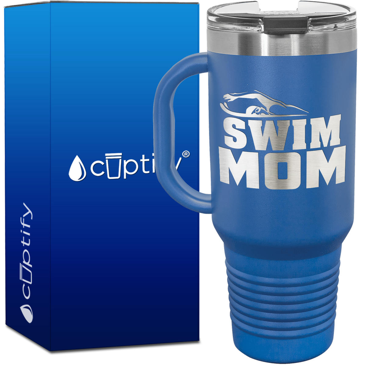 Swim Mom with Swimmer Silhoutte 40oz Swimming Travel Mug