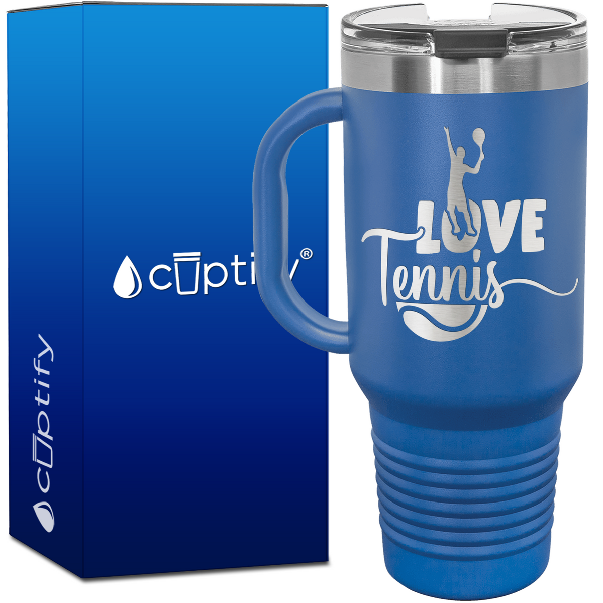 Love Tennis with Player Silhouette 40oz Tennis Travel Mug
