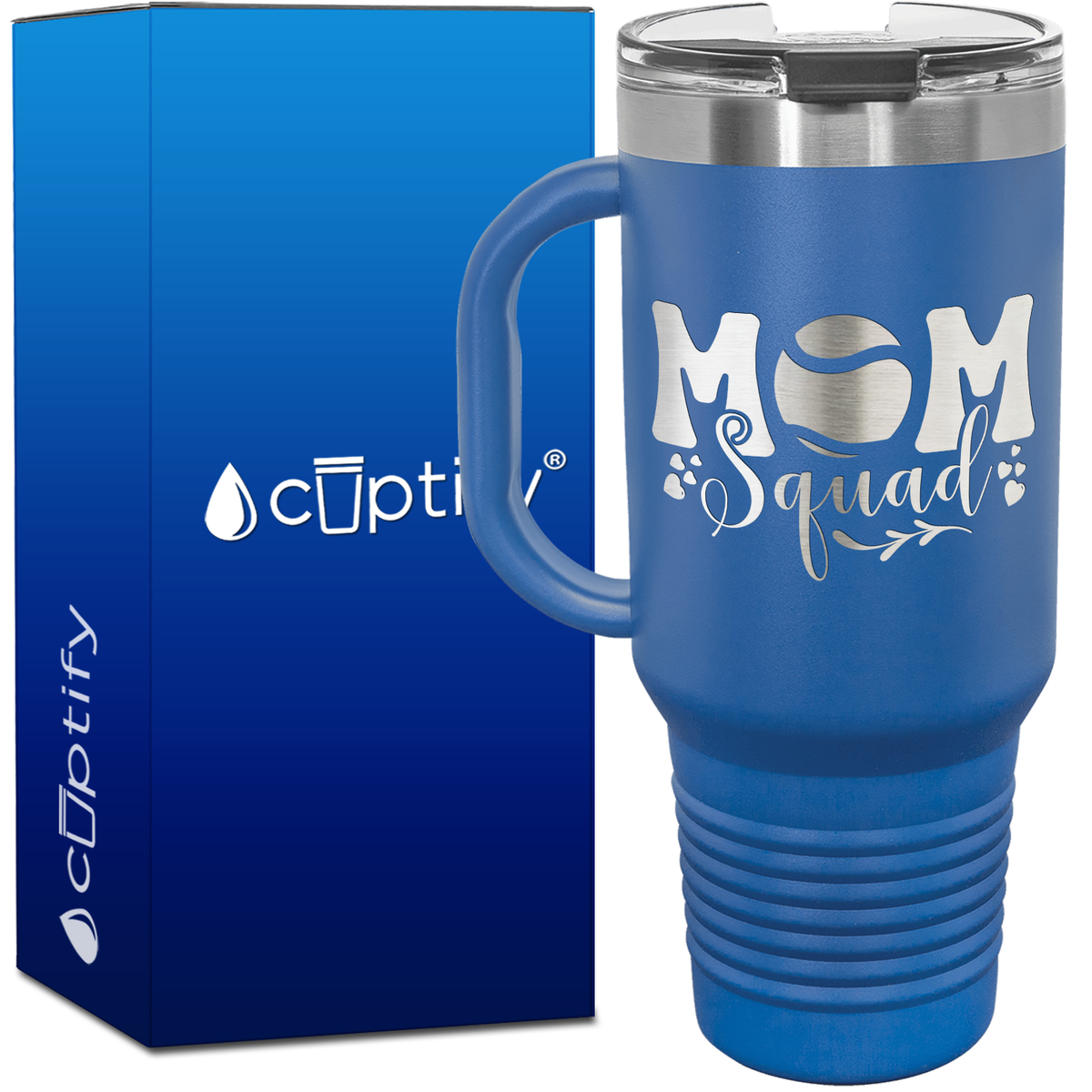 Mom Squad Tennis with Hearts 40oz Tennis Travel Mug