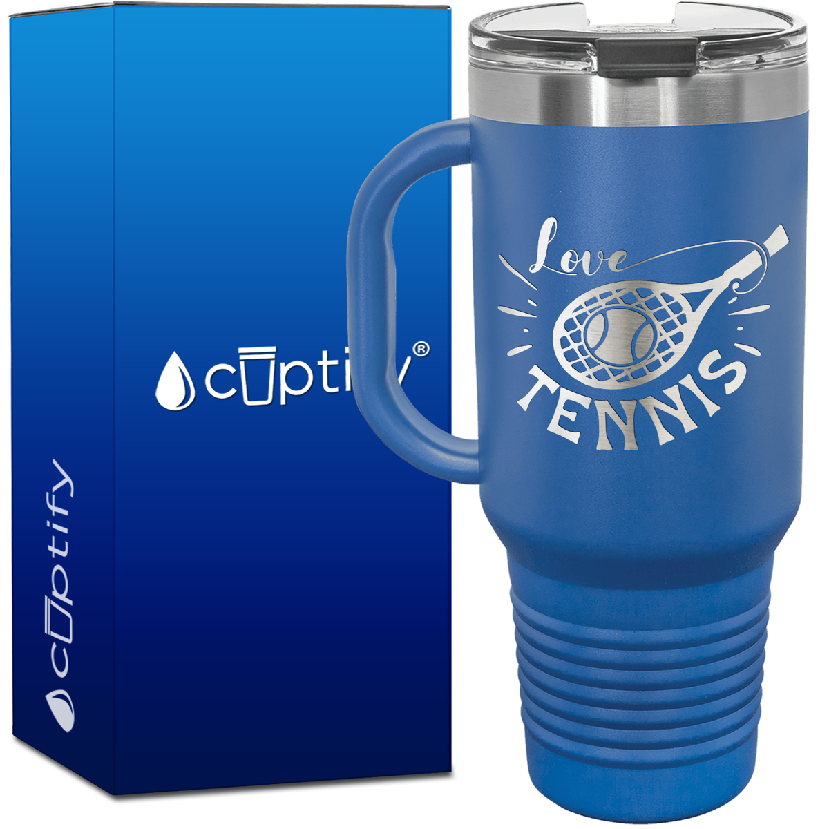 Love Tennis with Racket 40oz Tennis Travel Mug