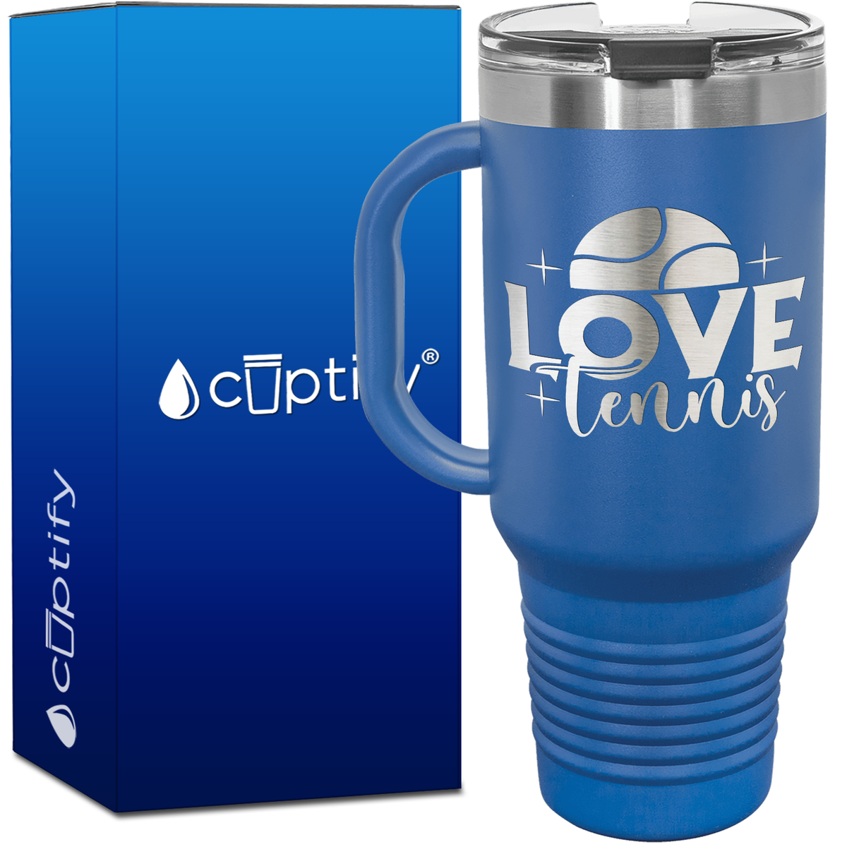 Love Tennis with Half Ball 40oz Tennis Travel Mug