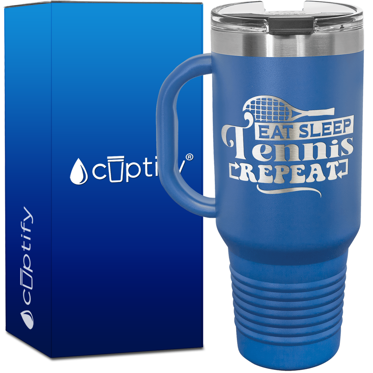 Eat Sleep Tennis Repeat Racket Silhouette 40oz Tennis Travel Mug
