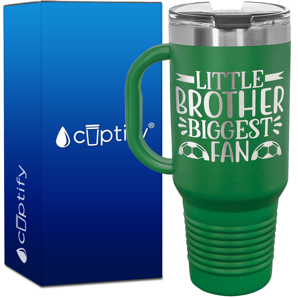 Little Brother Biggest Fan Soccer 40oz Soccer Travel Mug