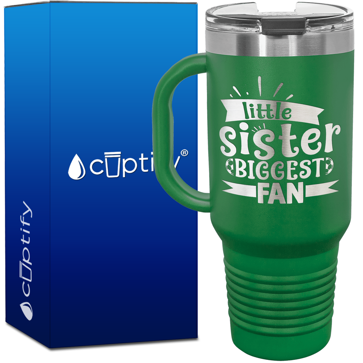 Little Sister Biggest Fan Soccer 40oz Soccer Travel Mug