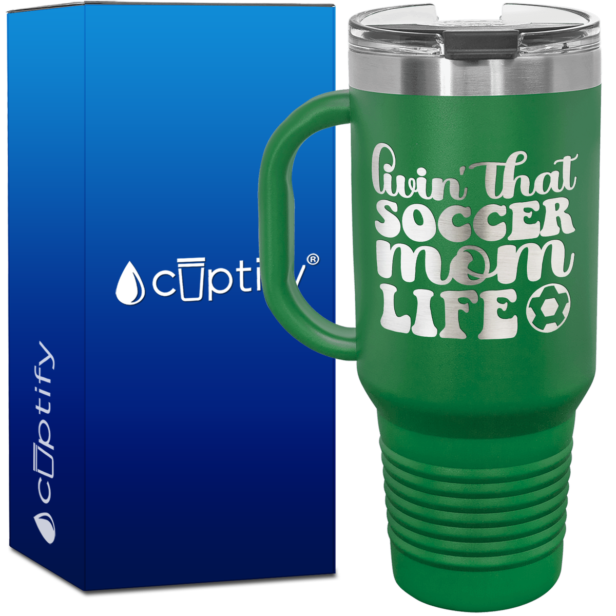 Livin' that Soccer Mom Life with Soccer Ball 40oz Soccer Travel Mug