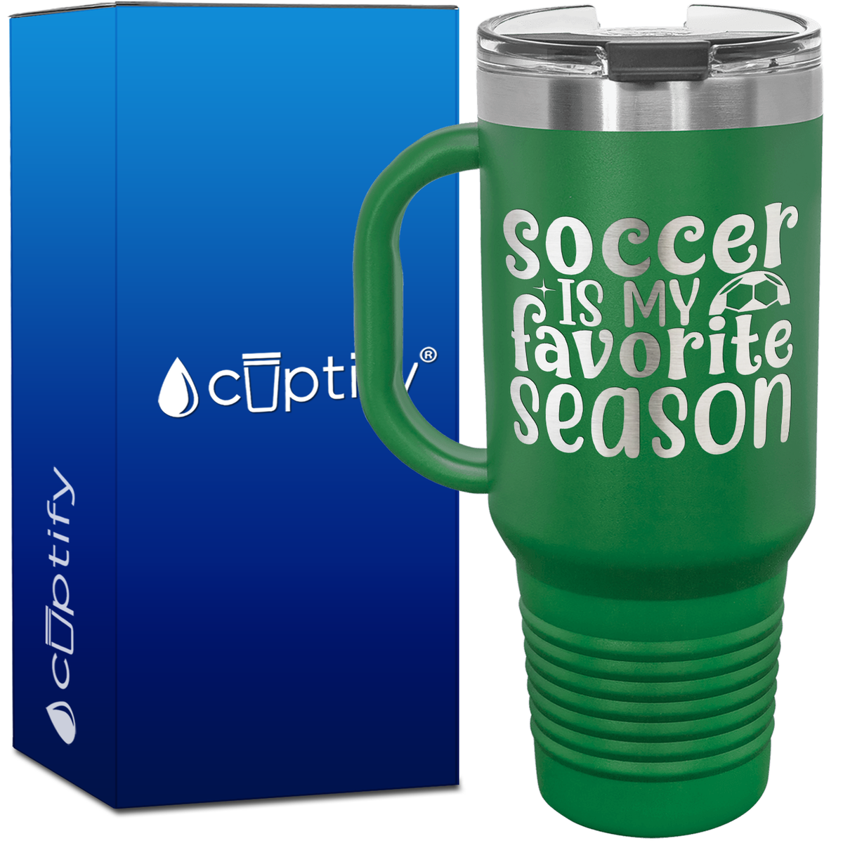 Soccer is my Favorite Season with Ball 40oz Soccer Travel Mug