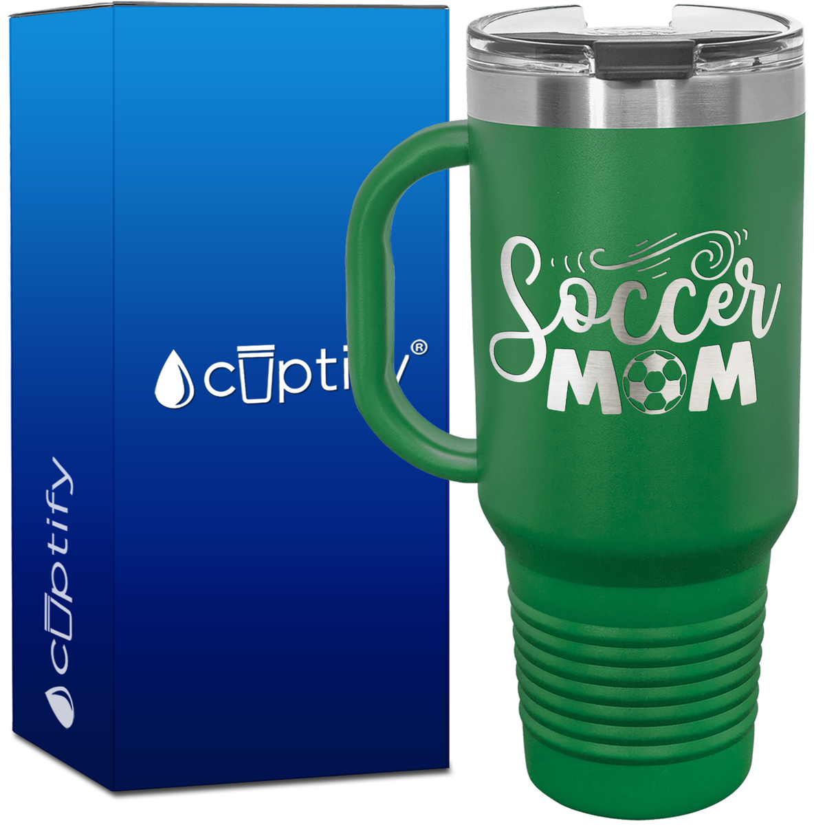 Soccer Mom with Soccer Ball 40oz Soccer Travel Mug
