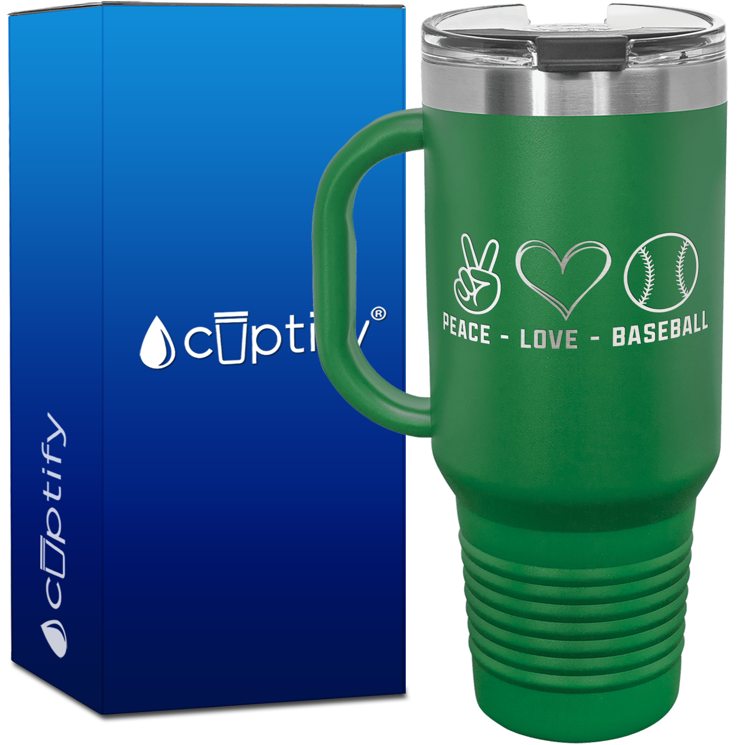 Peace Love Baseball 40oz Baseball Travel Mug