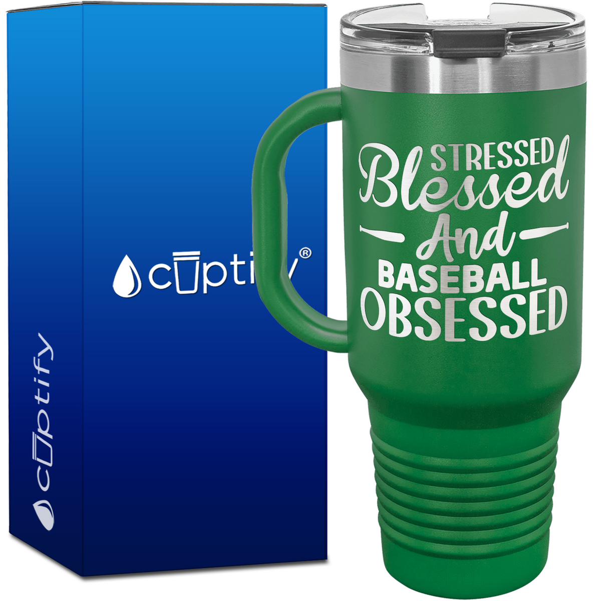 Stressed Blessed and Baseball Obsessed 40oz Baseball Travel Mug